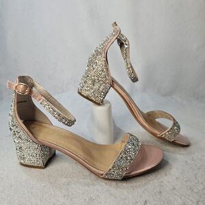 J'SOLE Iridescent Aurora Borealis Blush Rhinestone Heels Sz 38.5 Ankle Strap